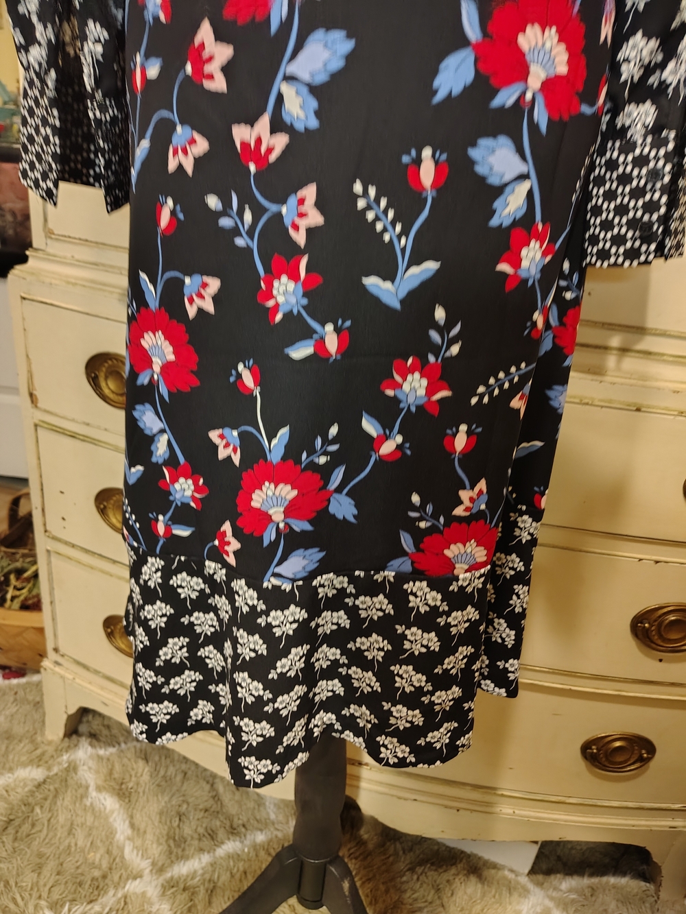 Talbots Black Midi Dress with Red & Blue Floral Print - Picture 15 of 16